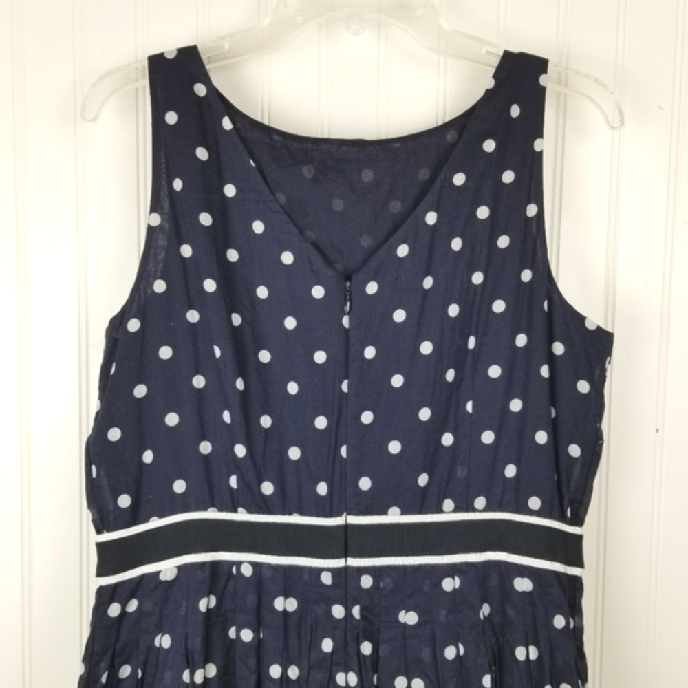 Talbots Size 14P Sleeveless Pleated Dress Cotton Blue White Polka Dot Coastal - Picture 7 of 12